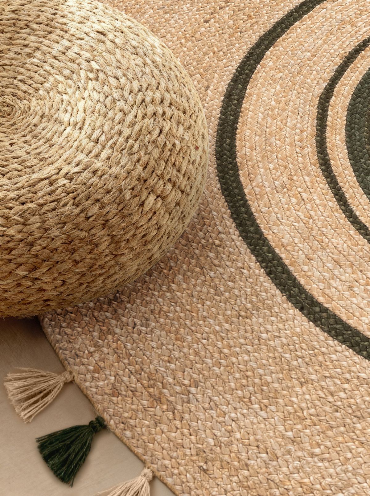 Kruhový kusový koberec Hanse Home Jute Braided 106330 Natural Gold Green Ø 200 cm