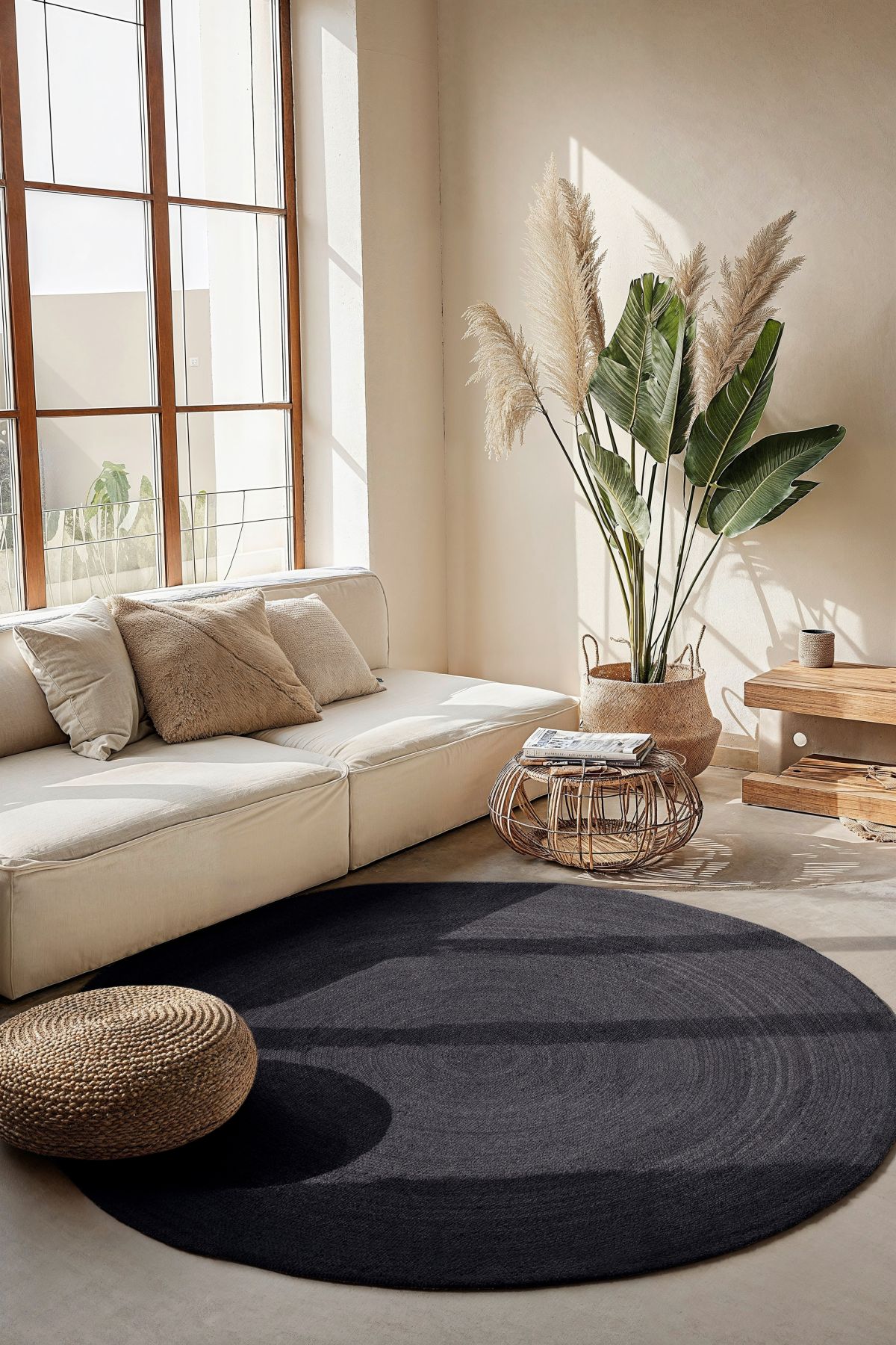 Kruhový kusový koberec Hanse Home Jute Braided 106322 Black Ø 100 cm