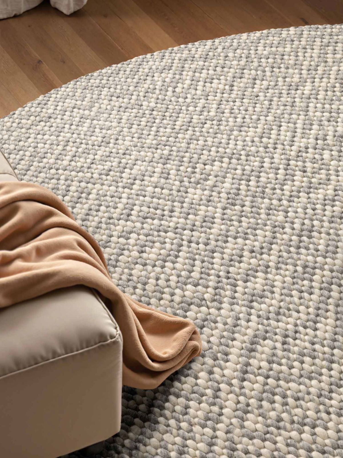 Kruhový kusový koberec Elle Decoration Lyon 106317 Natural Cream Grey Ø 200 cm