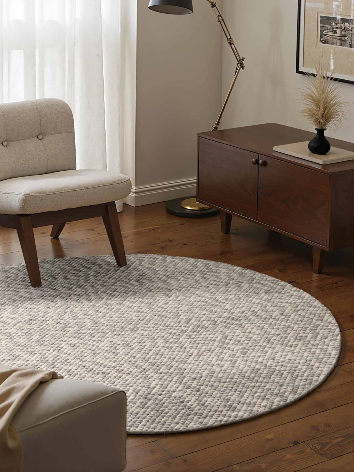 Kruhový kusový koberec Elle Decoration Lyon 106317 Natural Cream Grey Ø 200 cm