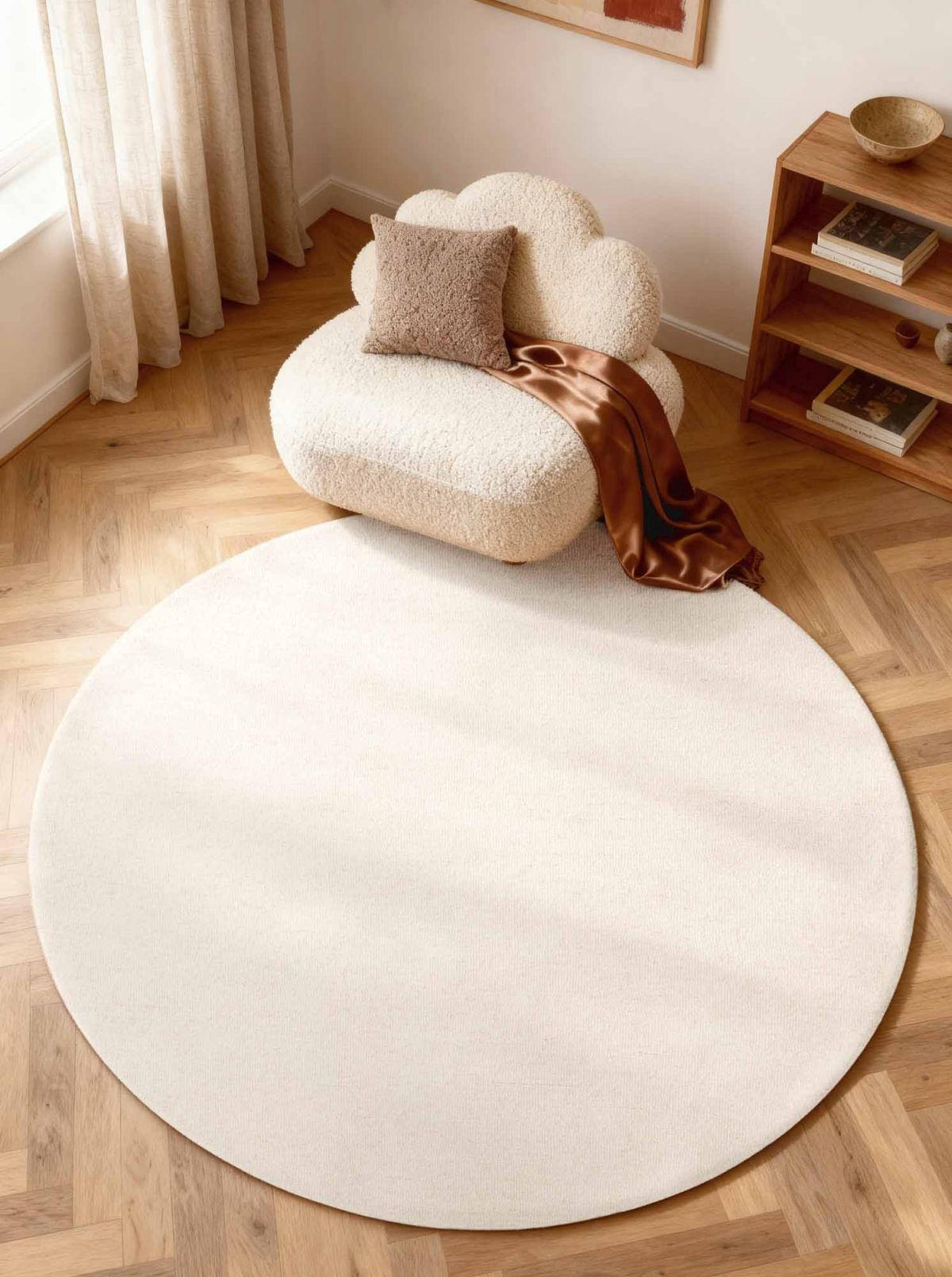 Kruhový kusový koberec Elle Decoration Puristic 106318  Natural White Ø 200 cm