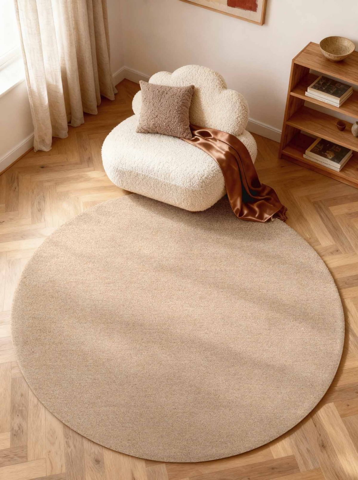 Kruhový kusový koberec Elle Decoration Puristic 106320 Beige Ø 200 cm