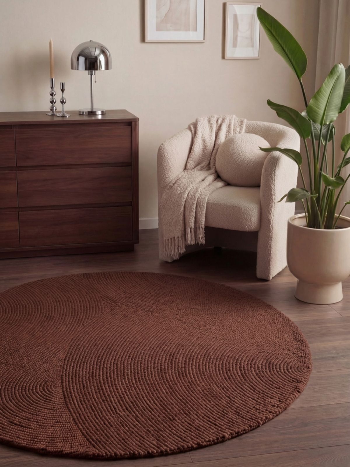 Kruhový kusový koberec Hanse Home Calmio 106402 Red Brown Ø 200 cm